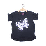 Navy Blue  With Silver Butterfly  Printed Girls T-shirt