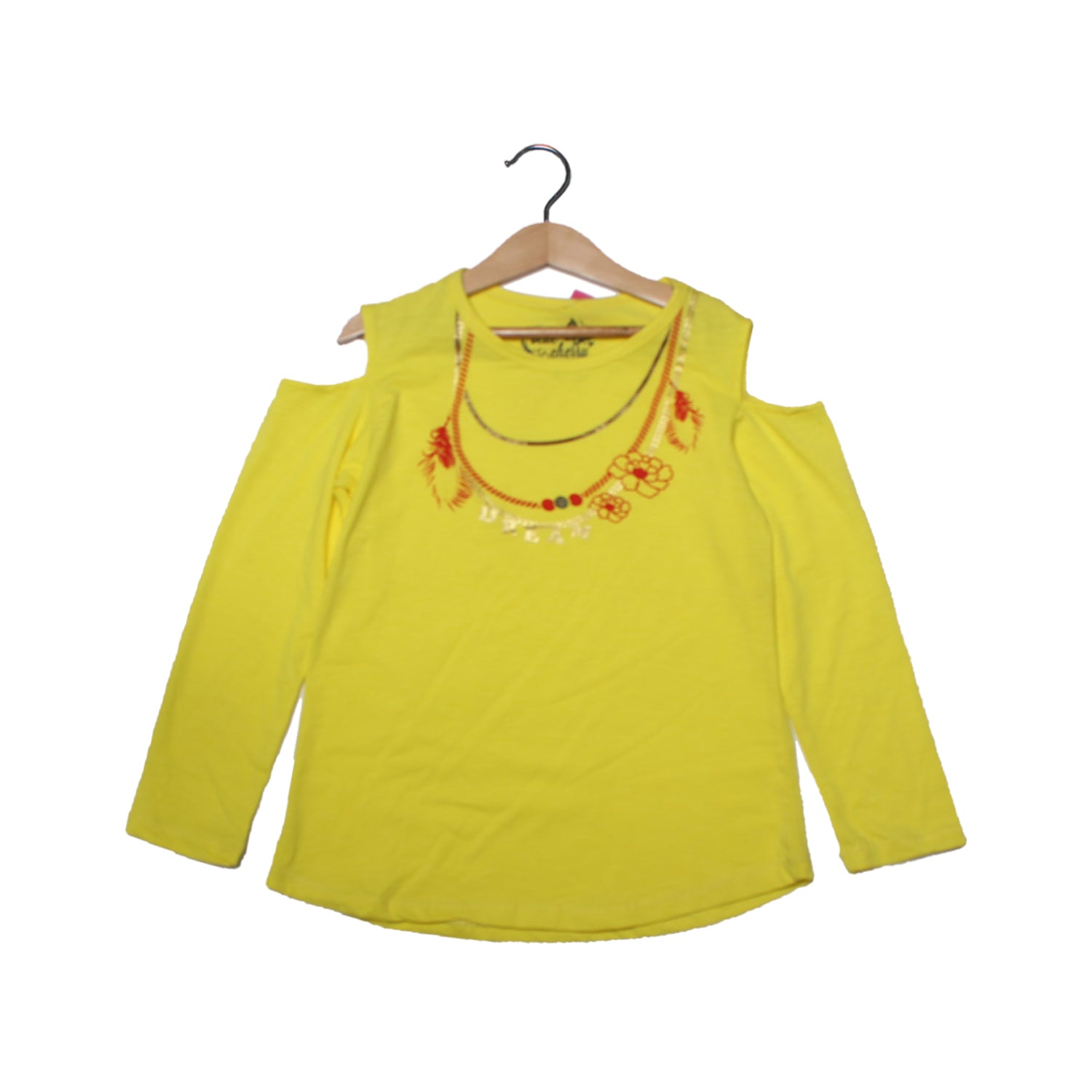NEW YELLOW COLD SHOULDER T-SHIRT TOP FOR GIRLS Main image