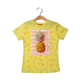 YELLOW PINEAPPLE PRINTED PATCH T-SHIRT FOR GIRLS