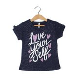 NAVY BLUE SPARKLE LOVE YOUR SELF PRINTED T-SHIRT FOR GIRLS