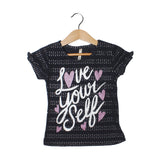 NAVY BLUE DOTS LOVE YOUR SELF PRINTED T-SHIRT FOR GIRLS