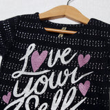 NAVY BLUE DOTS LOVE YOUR SELF PRINTED T-SHIRT FOR GIRLS