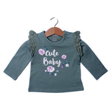 NEW GREEN CUTE BABY WITH FRIL SHOULDER FULL SLEEVES T-SHIRT