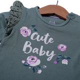 NEW GREEN CUTE BABY WITH FRIL SHOULDER FULL SLEEVES T-SHIRT