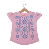 NEW LIGHT PINK COLD SHOULDER DESIGN PRINTED T-SHIRT TOP FOR GIRLS