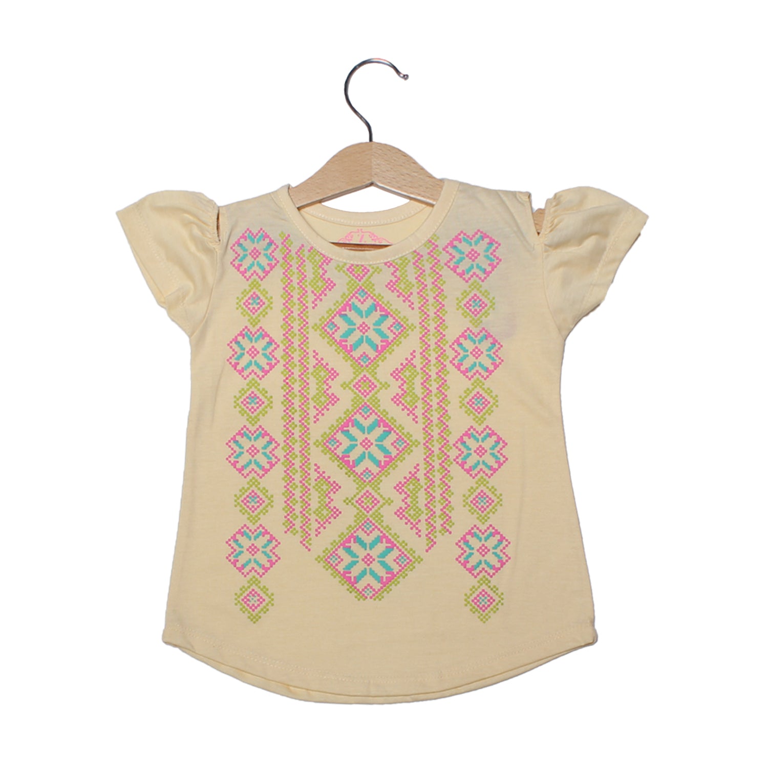 NEW CREAM COLD SHOULDER DESIGN PRINTED T-SHIRT TOP FOR GIRLS Main image