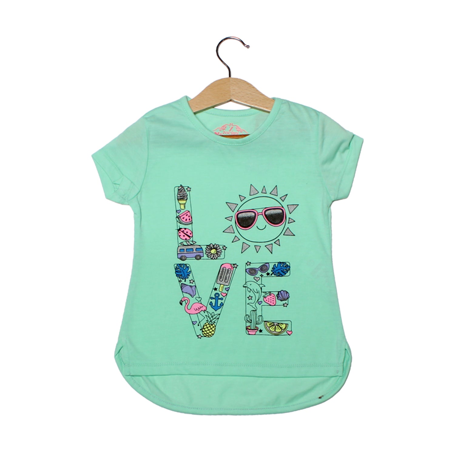 NEW SEA GREEN LOVE PRINTED T-SHIRT TOP FOR GIRLS