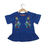 Load image into Gallery viewer, NEW ROYAL BLUE FLOWER EMBROIDED PRINTED T-SHIRT TOP FOR GIRLS
