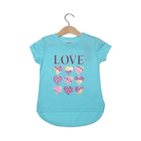 NEW SKY BLUE LOVE HEARTS PRINTED T-SHIRT TOP FOR GIRLS