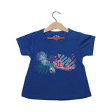 NEW BLUE EMBROIDED PRINTED T-SHIRT TOP FOR GIRLS