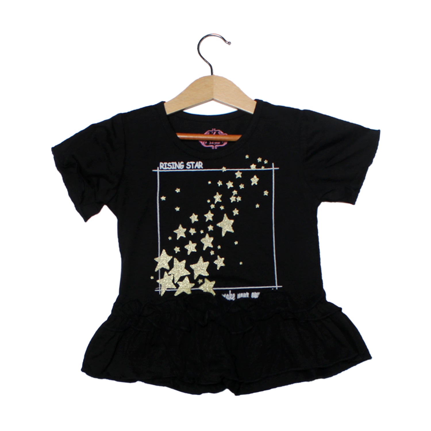 NEW BLACK RISING STAR PRINTED T-SHIRT TOP FOR GIRLS Secondary image