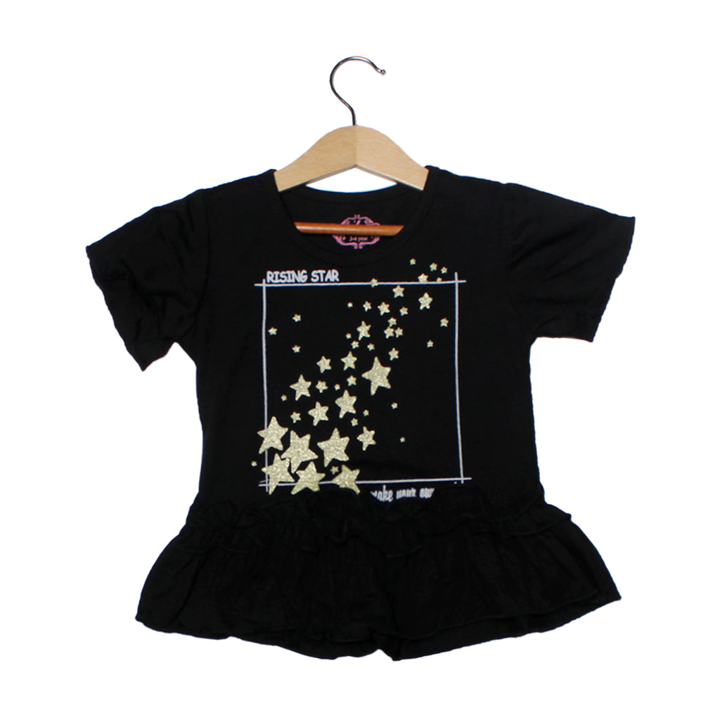 NEW BLACK RISING STAR PRINTED T-SHIRT TOP FOR GIRLS