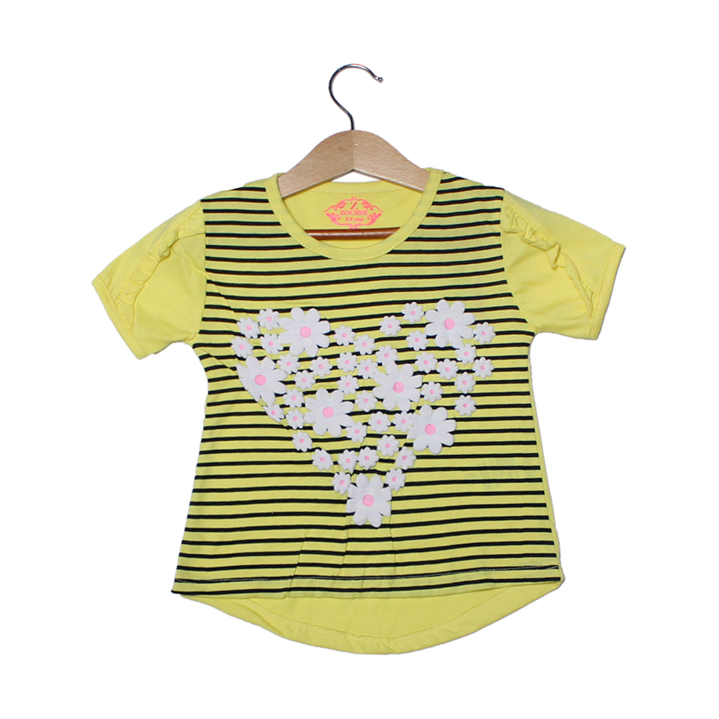 YELLOW HEARTS FLOWER PRINTED T-SHIRT TOP FOR GIRLS