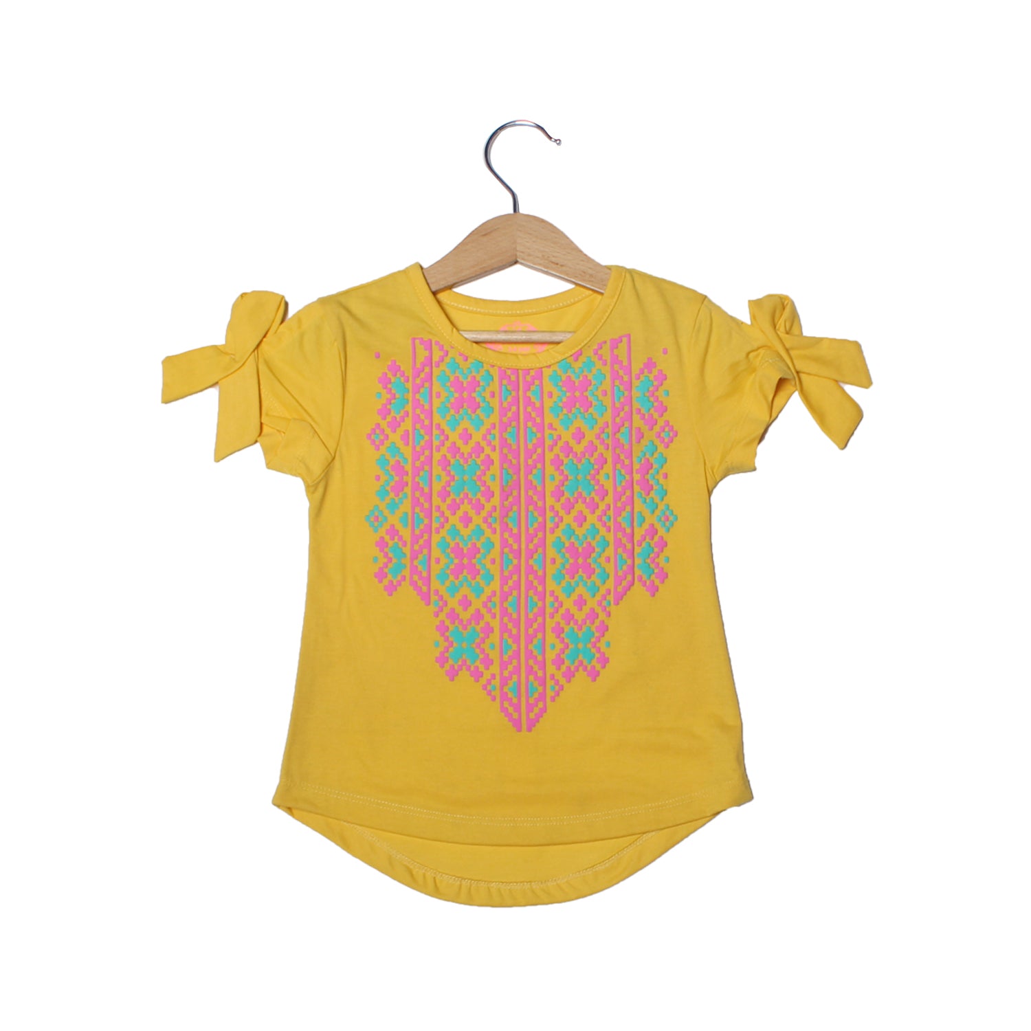 NEW YELLOW DESIGN PATTERN PRINTED T-SHIRT TOP FOR GIRLS