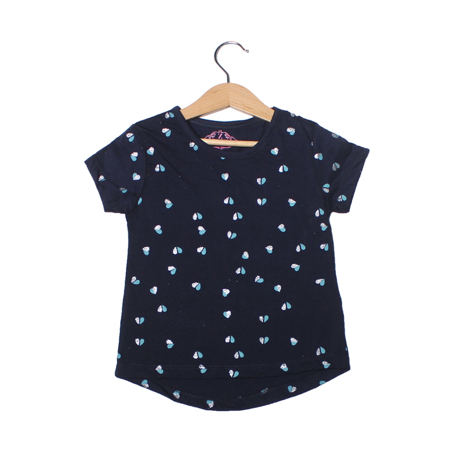 NEW NAVY BLUE LITTLE HEARTS PRINTED T-SHIRT TOP FOR GIRLS