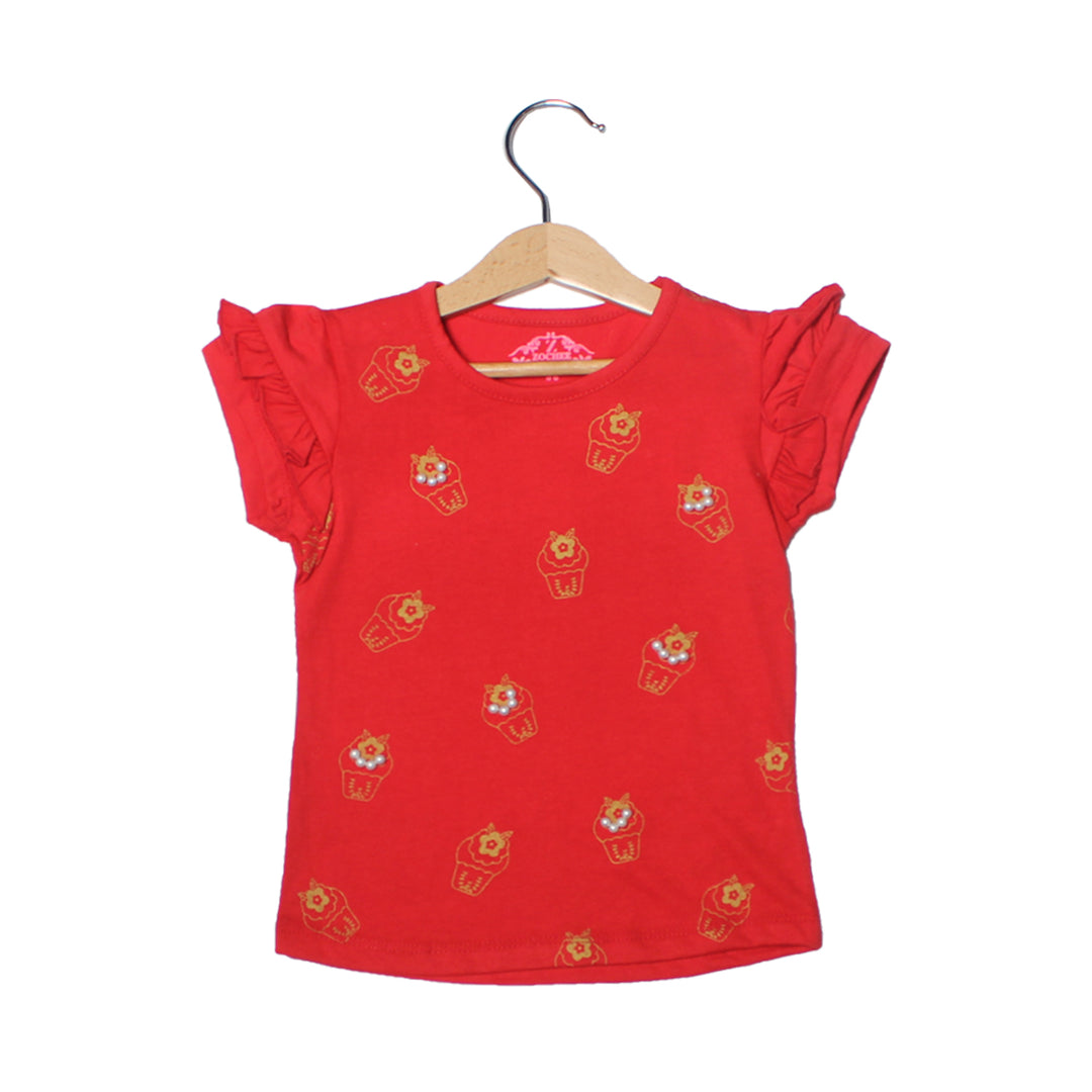 NEW RED MUFFINS PRINTED T-SHIRT TOP FOR GIRLS