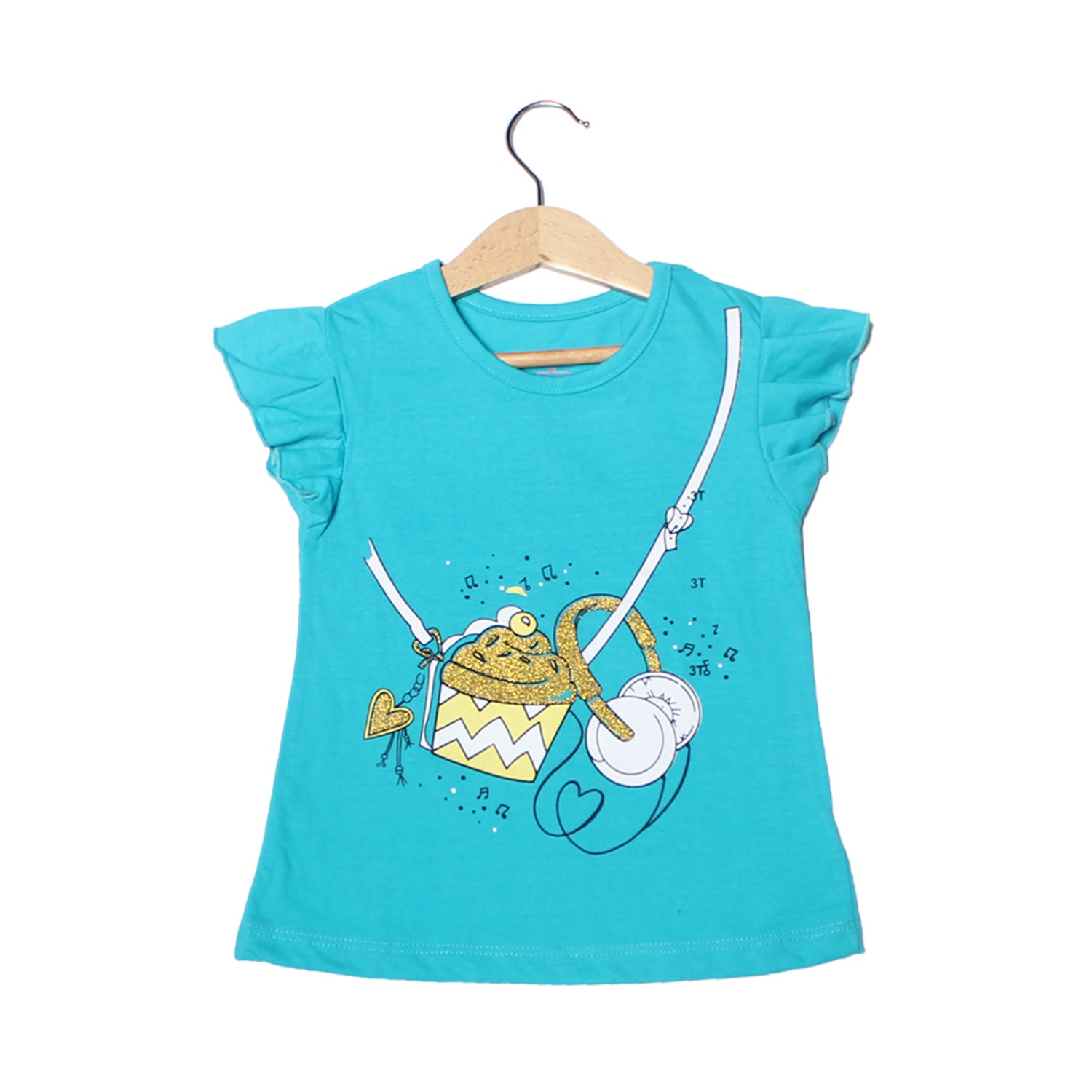 NEW TEAL BLUE MUFFIN PRINTED T-SHIRT TOP FOR GIRLS Main image