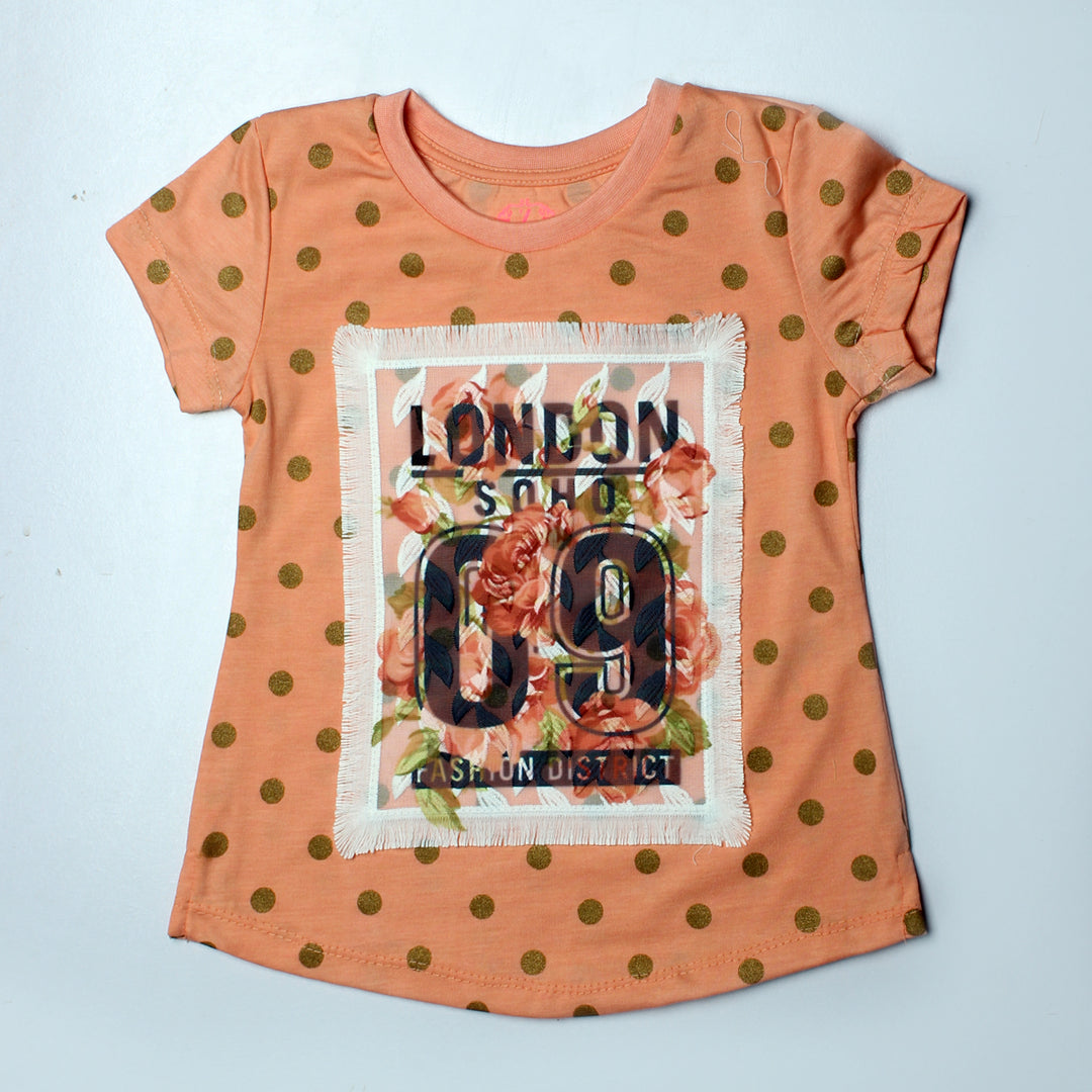 Peach Polka Dot Printed T-Shirt - Expo City
