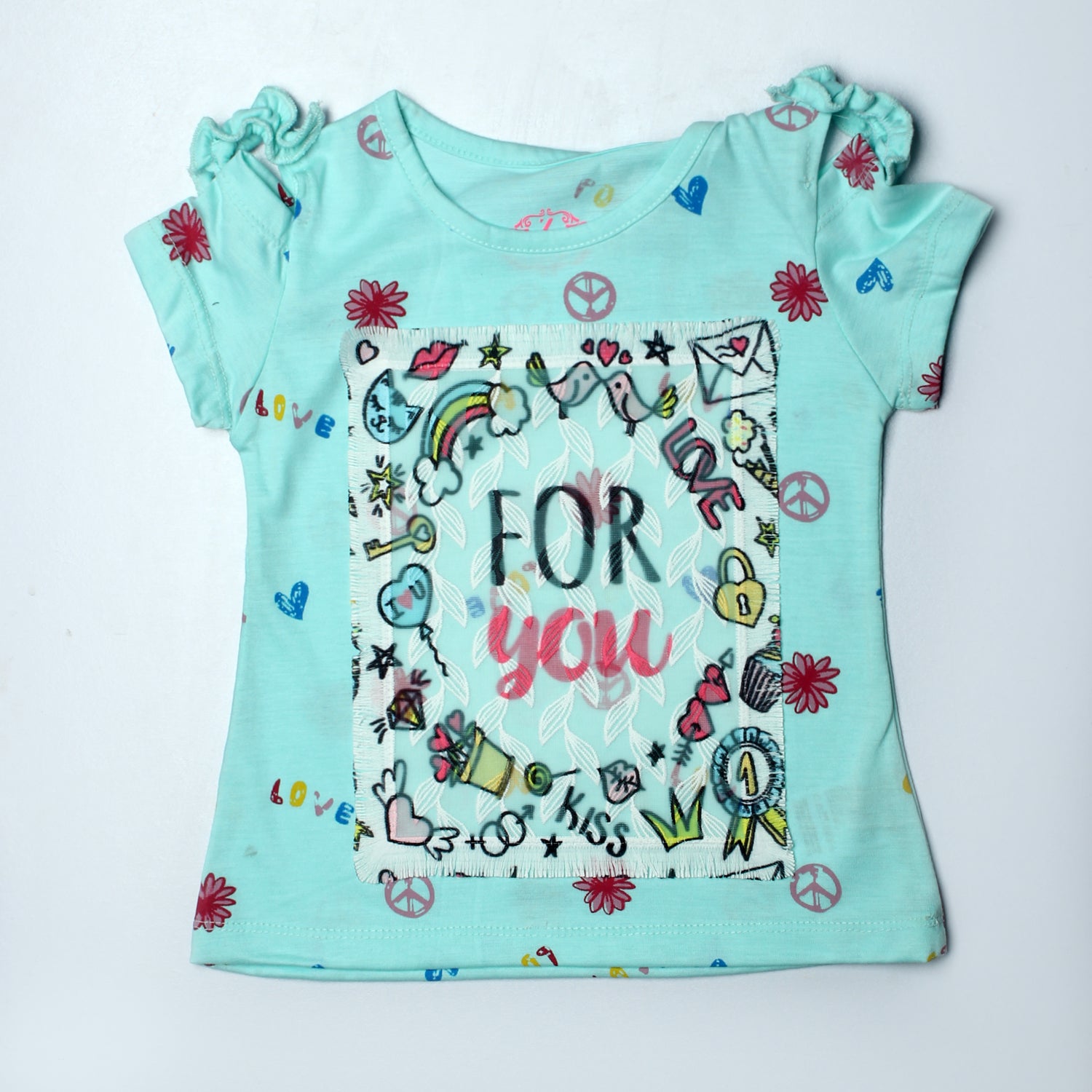 SKY BLUE LOVE FOR YOU PATCH T-SHIRT TOP FOR GIRLS - Expo City