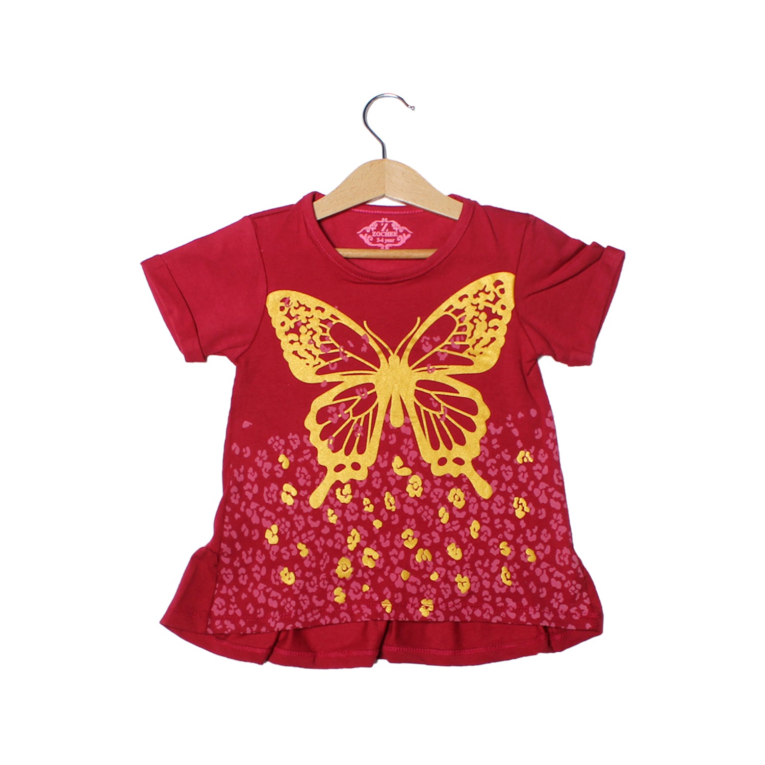 NEW BLUSH PINK BUTTERFLY PRINTED T-SHIRT TOP FOR GIRLS