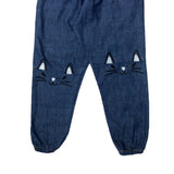 NEW DENIM DARK BLUE CAT KNEE EMBROIDED PAJAMA FOR GIRLS