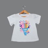 NEW WHITE COOL AND SWEET CONE PRINTED T-SHIRT TOP FOR GIRLS