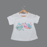 NEW WHITE FLOWERS PRINTED T-SHIRT TOP FOR GIRLS