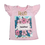 Light Pink Tropical Flower Printed T-Shirt - Expo City