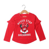 NEW RED NEVER STOP DREAMING MICKEY PRINTED FULL SLEEVES T-SHIRT
