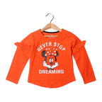 NEW ORANGE NEVER STOP DREAMING MICKEY PRINTED FULL SLEEVES T-SHIRT