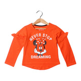 NEW ORANGE NEVER STOP DREAMING MICKEY PRINTED FULL SLEEVES T-SHIRT