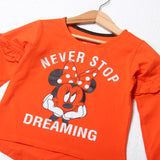 NEW ORANGE NEVER STOP DREAMING MICKEY PRINTED FULL SLEEVES T-SHIRT