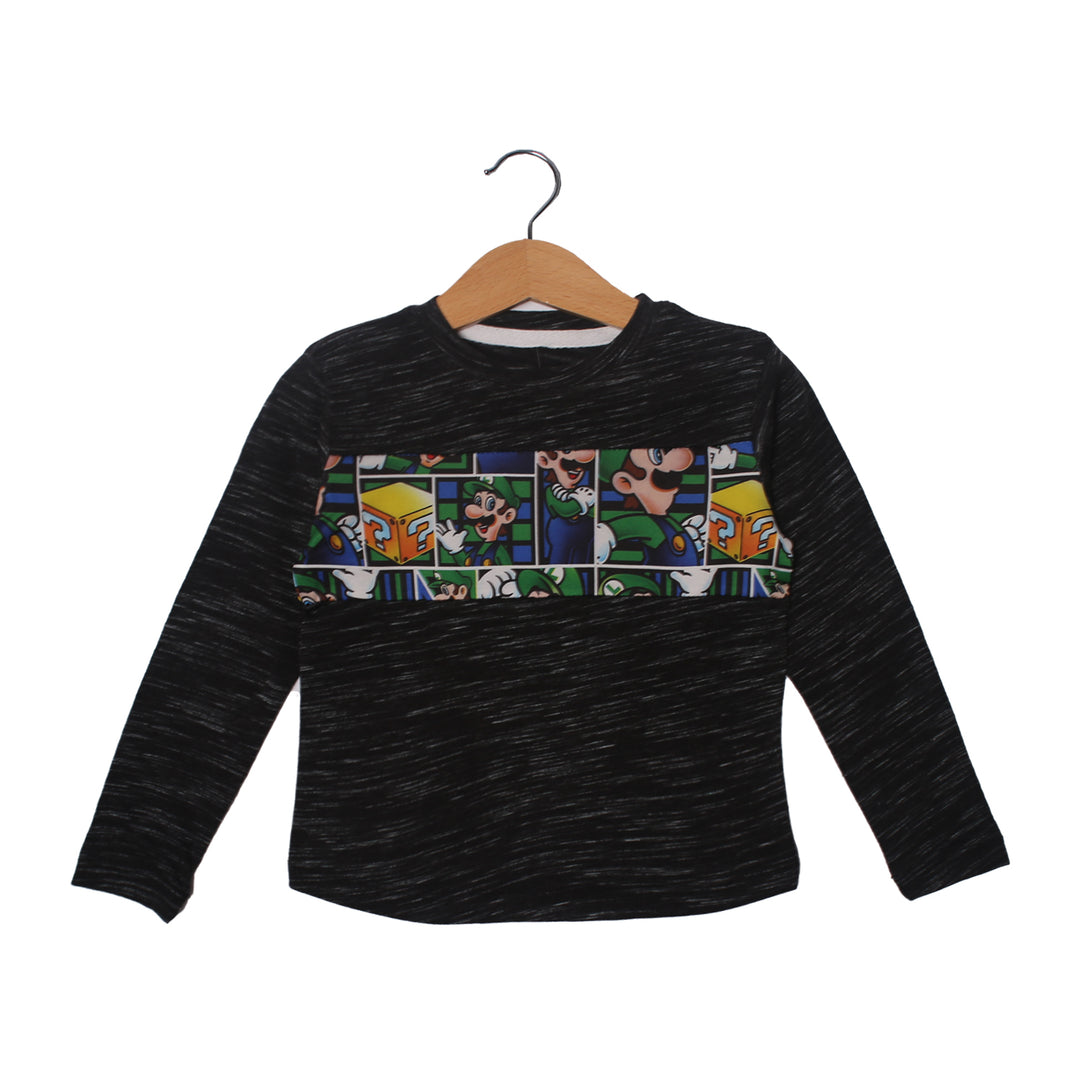 NEW BLACK CARTOON PRINTED FULL SLEEVE T-SHIRT