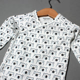 NEW WHITE BEAR FACE PRINTED FULL SLEEVES ROMPERS