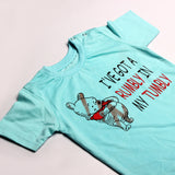 NEW SKY BLUE I'VE GOT A RUMBLY IN A MY TUMBLY PRINTED HALF SLEEVES T-SHIRT