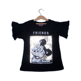 NEW BLACK FRIENDS MICKEY MOUSE PATCH T-SHIRT TOP FOR GIRLS