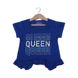NEW ROYAL BLUE QUEEN PRINTED T-SHIRT TOP FOR GIRLS