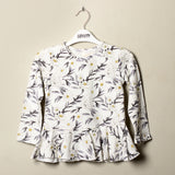 White Floral Printed  Full Sleeves T-shirts