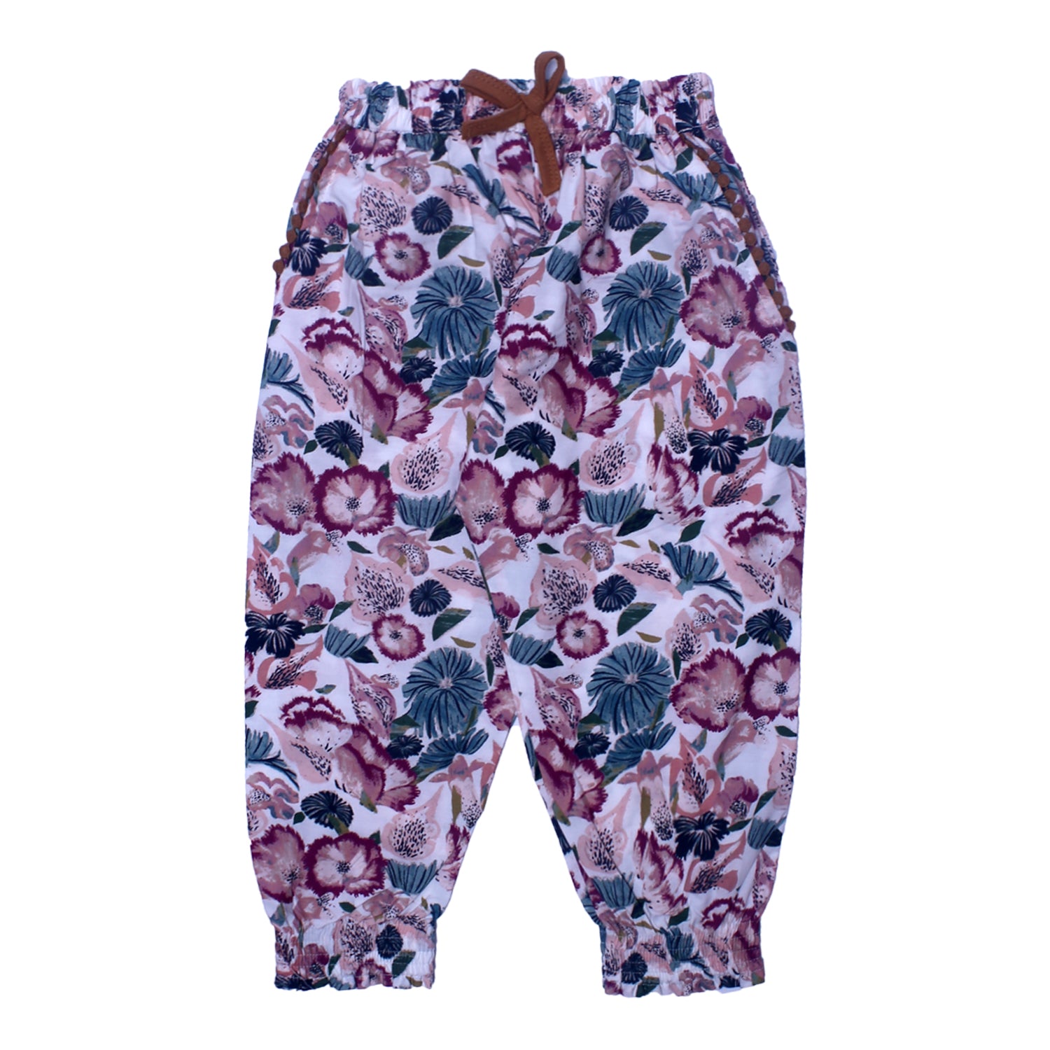 NEW WHITE WITH PINK & GREEN BIG FLOWERS PRINTED COTTON PAJAMA Secondary image