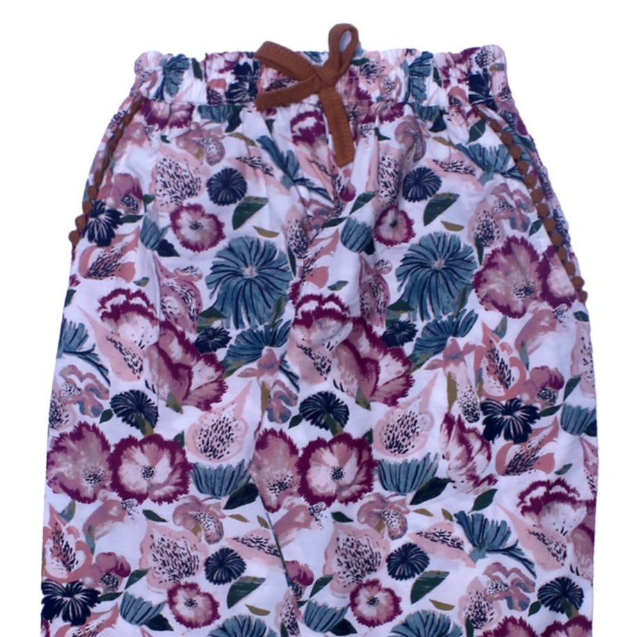 NEW WHITE WITH PINK & GREEN BIG FLOWERS PRINTED COTTON PAJAMA