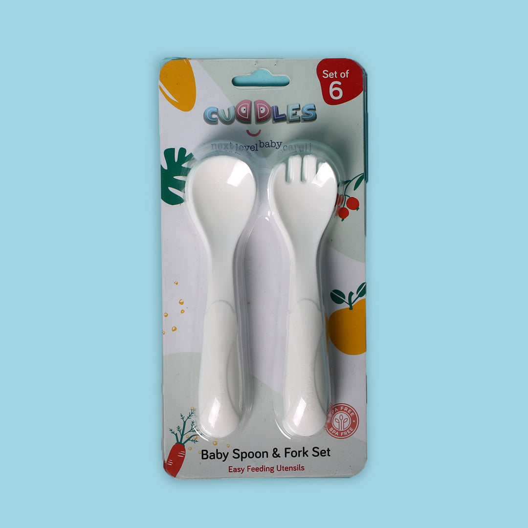 Cuddles White Pack of 3 Spoon & Fork Set