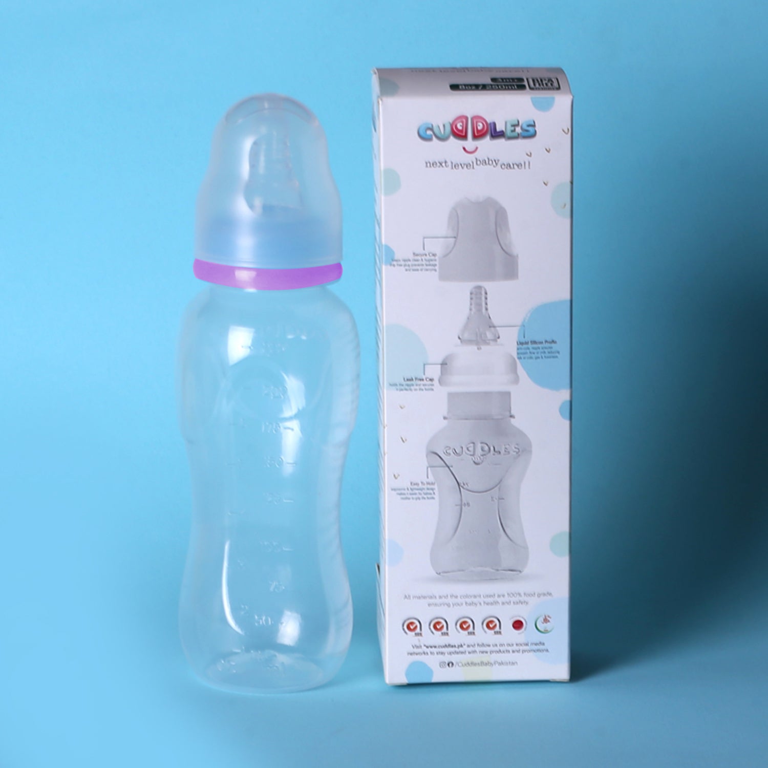 Cuddles Essential Feeding Bottle 80z/250ml | Slim Neck Blue & White
