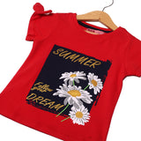 NEW RED SUMMER DREAM PRINTED LYCRA FABRIC T-SHIRT FOR GIRLS