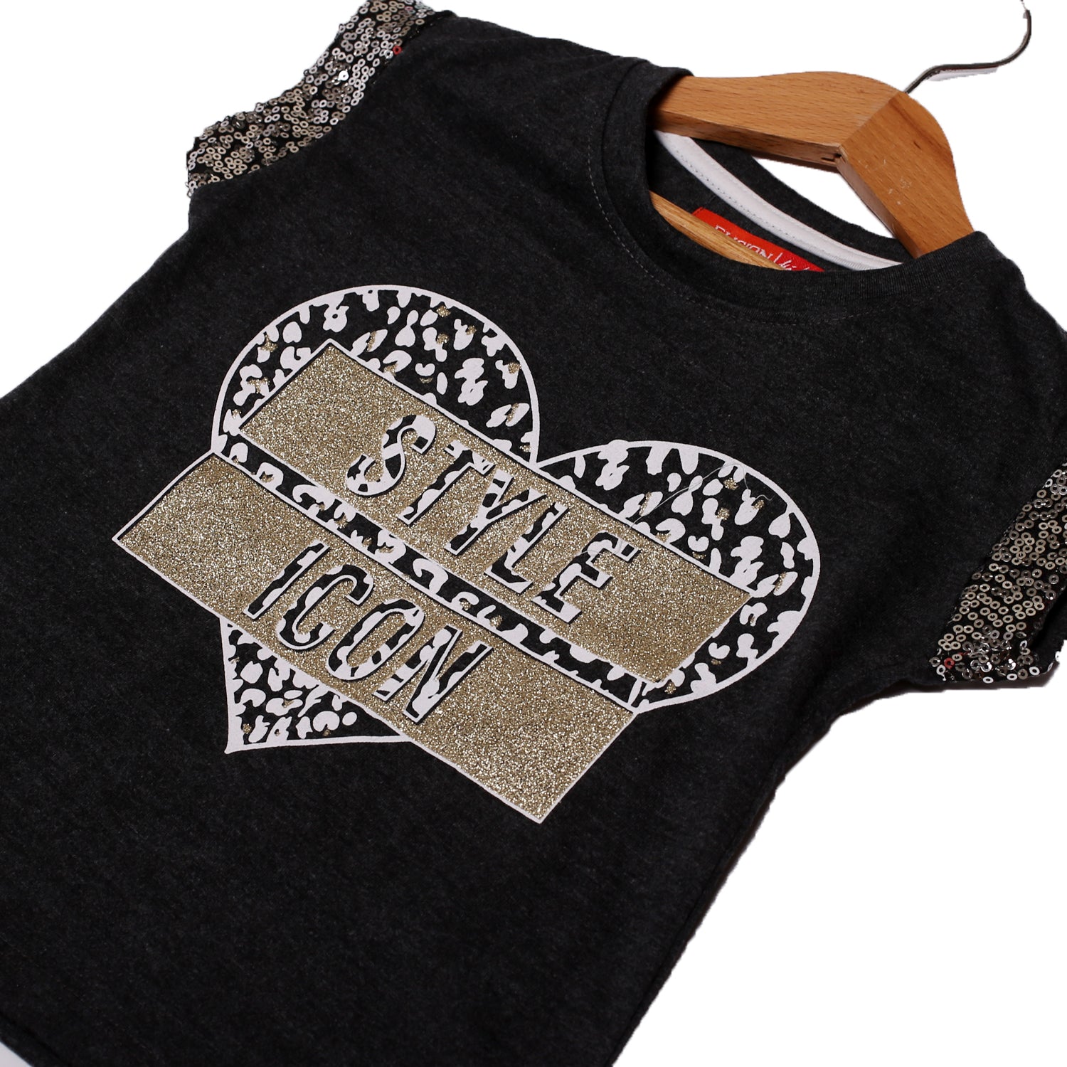 NEW CHARCOAL GREY STYLE ICON HEART PRINTED T-SHIRT FOR GIRLS