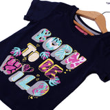 NEW NAVY BLUE BORN TO BE WILD PRINTED LYCRA FABRIC T-SHIRT FOR GIRLS