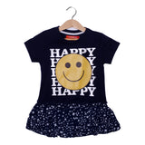 NEW NAVY BLUE HAPPY FACE EMOJI PRINTED TOP T-SHIRT FOR GIRLS