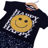 NEW NAVY BLUE HAPPY FACE EMOJI PRINTED TOP T-SHIRT FOR GIRLS