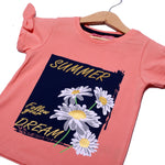 Load image into Gallery viewer, NEW PEACH SUMMER DREAM PRINTED LYCRA FABRIC T-SHIRT FOR GIRLS

