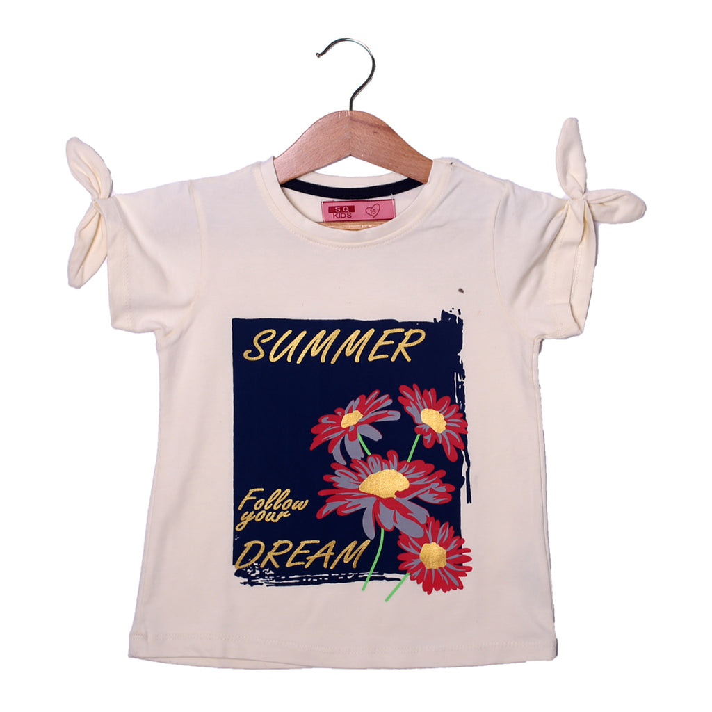 NEW LIME SUMMER DREAM PRINTED LYCRA FABRIC T-SHIRT FOR GIRLS