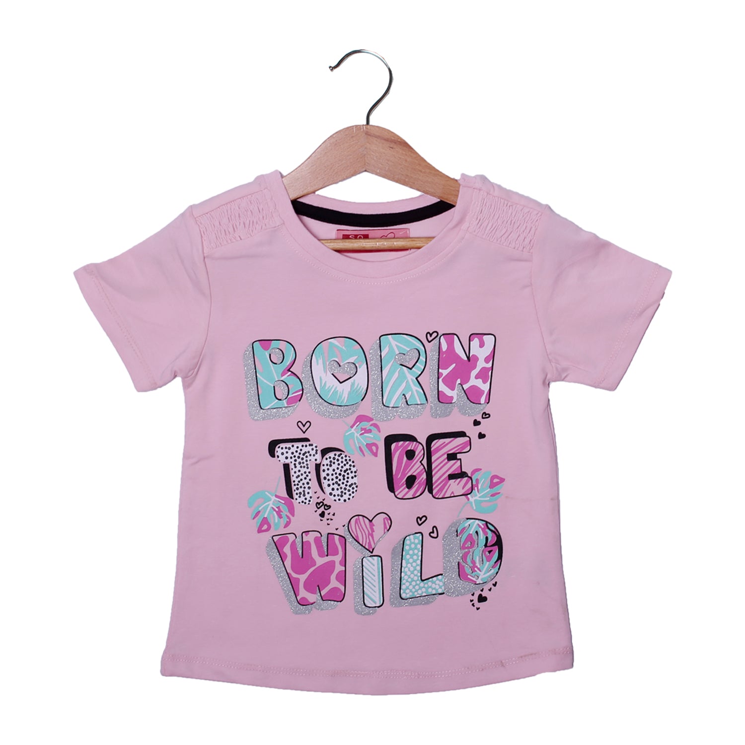 NEW PINK BORN TO BE WILD PRINTED LYCRA FABRIC T-SHIRT FOR GIRLS Main image